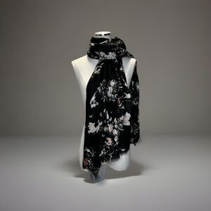 Floral Scarf JANE & BERRY 37" By 37" Black Pink Gray Polyester NEW